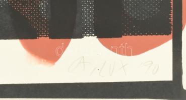 Lux Antal (1935-): Monitor-lift, 1990. Szitanyomat, monotípia, papír. Jelzett és datált (A Lux 90), ...