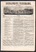 1856 Budapesti Visszhang 29. szám Jul. 17. 1856. A címlapon a budapesti panoráma fametszetű képével, a Lánchíddal, a budai királyi palotával, háttérben a Gellért-heggyel. Pest, Herz János, valamint 2 szövegközti fametszetű képpel illusztrált, korabeli reklámokkal, restaurált, 237-244 p.