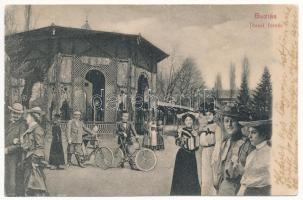 1905 Buziás, József forrás. Montázs kerékpárosokkal és hölgyekkel / mineral water spring. Montage with bicycles and ladies (r)