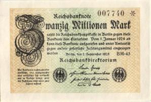 Német Birodalom / Weimari Köztársaság 1923. 20.000.000M (3x) egymás utáni sorszámokkal T:I