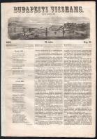 1856 Budapesti Visszhang 34. szám. Aug. 21. 1856. A címlapon a budapesti panoráma fametszetű képével, a Lánchíddal, a budai királyi palotával, háttérben a Gellért-heggyel. Pest, Herz János, valamint 3 szövegközti fametszetű képpel illusztrált,közte a nagyváradi vár képével, korabeli reklámokkal, restaurált, 277-284 p.