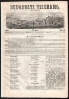 1856 Budapesti Visszhang 39. szám. Sept. 24. 1856. A címlapon a budapesti panoráma fametszetű képével, a Lánchíddal, a budai királyi palotával, háttérben a Gellért-heggyel. Pest, Herz János, valamint 4 szövegközti fametszetű képpel illusztrált, korabeli reklámokkal, restaurált, 317-324 p.