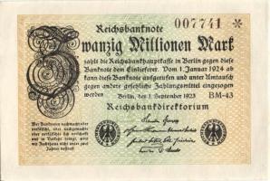 Német Birodalom / Weimari Köztársaság 1923. 20.000.000M (3x) egymás utáni sorszámokkal T:I