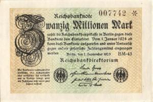 Német Birodalom / Weimari Köztársaság 1923. 20.000.000M (3x) egymás utáni sorszámokkal T:I