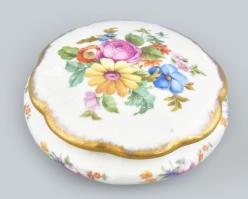 Limoges virágmintás bonbonier, jelzett, kopással d: 12 cm
