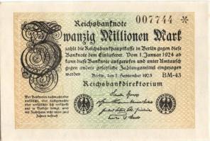 Német Birodalom / Weimari Köztársaság 1923. 20.000.000M (4x) egymás utáni sorszámokkal T:I