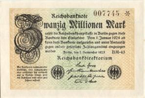 Német Birodalom / Weimari Köztársaság 1923. 20.000.000M (4x) egymás utáni sorszámokkal T:I