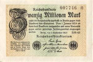 Német Birodalom / Weimari Köztársaság 1923. 20.000.000M (4x) egymás utáni sorszámokkal T:I