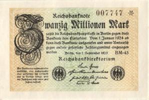 Német Birodalom / Weimari Köztársaság 1923. 20.000.000M (5x) egymás utáni sorszámokkal T:I