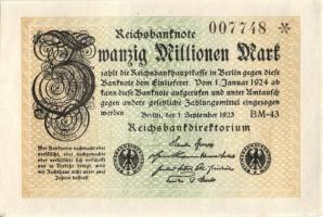 Német Birodalom / Weimari Köztársaság 1923. 20.000.000M (5x) egymás utáni sorszámokkal T:I