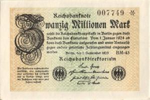 Német Birodalom / Weimari Köztársaság 1923. 20.000.000M (5x) egymás utáni sorszámokkal T:I