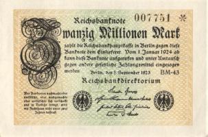 Német Birodalom / Weimari Köztársaság 1923. 20.000.000M (5x) egymás utáni sorszámokkal T:I