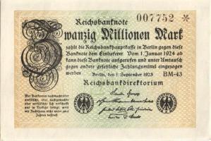 Német Birodalom / Weimari Köztársaság 1923. 20.000.000M (3x) egymás utáni sorszámokkal T:I