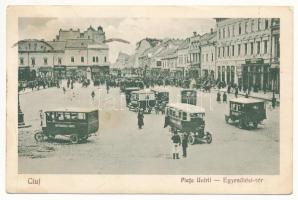 1927 Kolozsvár, Cluj; Egyesülési tér, Albina, L. Reményik Lepage üzlete, Duma Autobusele Unite autóbuszok / Piata Unirii / square, shops, autobuses (EK)