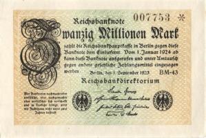 Német Birodalom / Weimari Köztársaság 1923. 20.000.000M (3x) egymás utáni sorszámokkal T:I