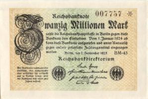 Német Birodalom / Weimari Köztársaság 1923. 20.000.000M (3x) egymás utáni sorszámokkal T:I