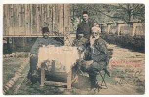 1909 Ada Kaleh (Orsova), Török csendőr és Bego Mustafa, vízipipa. Ali Mehmed 39. / Turkish gendarme and Bego Mustapha, hookah, shisha (fl)