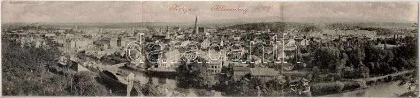 Kolozsvár, Klausenburg, Cluj; 3-részes kinyitható panorámalap / 3-tiled folding panoramacard (fl)