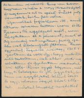 1944 ősze, ifj. Czene Béla (1911-1999) festőművész autográf levele karpaszományos honvédként feleség...