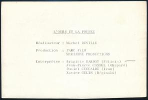 1970. A medve és a baba francia vígjáték egy részlete, Brigitte Bardot : Félicia szerepében. 11x17 c...