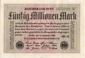 Német Birodalom / Weimari Köztársaság 1923. 50.000.000M (6x) fehér papíron, közte egymás utáni ill. ...