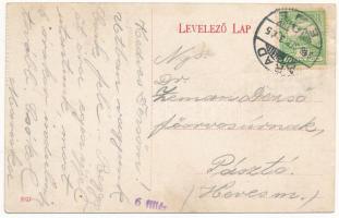 1918 Arad, József herceg út, Arad-Csanádi Gazdasági Takarékpénztár. Montázs autókkal / street, savin...