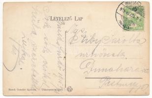 1915 Buziás-fürdő, Baile Buzias; patak és csónakázás. Hirdetőoszlop montázs, Nosek Gusztáv kiadása /...