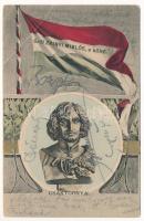 1908 Csáktornya, Cakovec; Gróf Zrínyi Miklós a költő. Szecessziós montázs magyar zászlóval. Fischel Fülöp (Strausz Sándor) kiadása / Hungarian poet. Art Nouveau montage (EB)