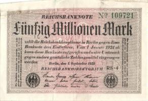 Német Birodalom / Weimari Köztársaság 1923. 50.000.000M (8x) fehér papíron, közte egymás utáni ill. kis ugrású sorszámokkal T:II,II-