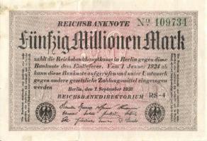 Német Birodalom / Weimari Köztársaság 1923. 50.000.000M (8x) fehér papíron, közte egymás utáni ill. ...