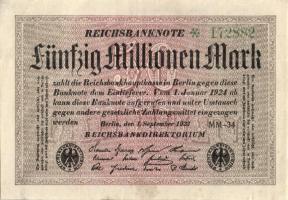 Német Birodalom / Weimari Köztársaság 1923. 50.000.000M (8x) fehér papíron, közte egymás utáni ill. ...