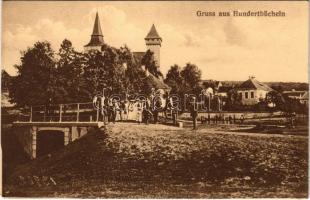 1917 Százhalom, Szászhalom, Hundertbücheln, Hondrubechi, Movile; Szász evangélikus erődtemplom, híd / Lutheran fortified church, bridge (EK)