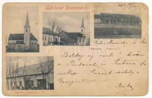 1904 Szemlak, Semlac (Arad); templom, gyógyszertár, Spitzer Mór üzlete és saját kiadása / church, pahrmacy, shop (b)