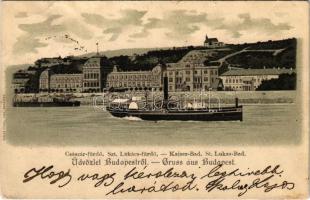 1899 (Vorläufer) Budapest II. Szent Lukács és Császár fürdő, gőzhajó. Rigler r.-t. litho (fa)