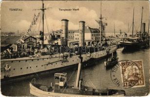 1912 Qingdao, Tsingtao, Tsingtau, Kiautschou Bay concession; Tsingtauer Werft / shipyard. Verlag v. Max Grill (EM)