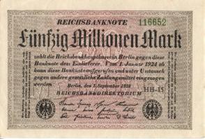 Német Birodalom / Weimari Köztársaság 1923. 50.000.000M (2x) fehér papíron, egymás utáni sorszámokkal T:I,I-