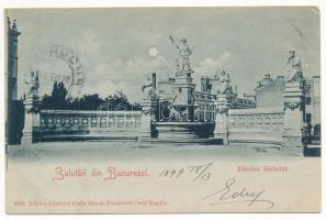 1899 (Vorläufer) Bucharest, Bukarest, Bucuresti, Bucuresci; Fantana Sarinder / fountain at night (now demolished) (pinholes)