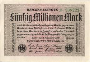 Német Birodalom / Weimari Köztársaság 1923. 50.000.000M (4x) fehér papíron, közte egymás utáni ill. ...