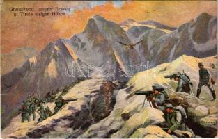 1917 Csapataink vitézül tartják Tirol jégmezős határát / Grenzwacht unserer Braven in Tirols eisigen Höhen / WWI Austro-Hungarian K.u.K. military art postcard, mountain troops defending the borders of Tyrol s: F. Höllerer (EK)