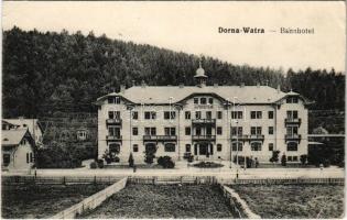 1917 Vatra Dornei, Dornavátra, Bad Dorna-Watra (Bukovina, Bukowina); Bahnhotel / Railway Hotel. Verlag Eisig Schäfer + "M. kir. 2 (5.) honvéd lovas tüzér osztag 3. üteg" (EK)