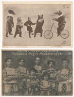 4 db régi cirkuszi képeslap akrobatákkal / 4 pre-1945 postcards of circus acrobats