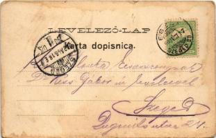 1902 Dálya, Dalja, Dalj; Gőzkomp Gombos és Erdőd között a szabad Dunán, gőzmozdony kompra állítása. ...