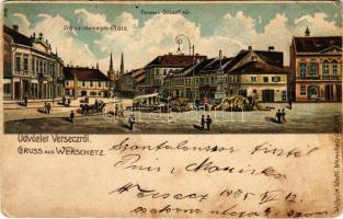 1905 Versec, Werschetz, Vrsac; Ferenc József tér, piac. Wilhelm Wettl kiadása / Franz-Joseph-Platz / square, market. litho (EB)