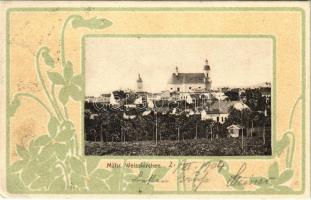 Hranice na Morave, Mährisch Weisskirchen; general view. Art Nouveau, floral, litho frame (EB)