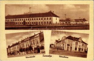 1943 Tornalja, Safárikovo, Tornala; utca részlet, üzletek, városháza. Poraczky László kiadása / street view, shops, town hall (Rb)