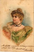 1900 Hölgy, díszített litho / Lady art postcard. Decorated litho (Rb)