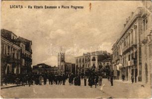 1920 Trieste, Trieszt; Via Vittorio Emanuele e Piazza Progresso / street view, square (EB)