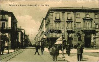 1920 Catania, Piazza Universita e Via Etna / University Square, street view (tear)
