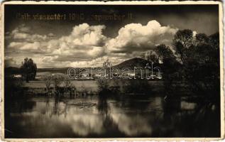 1940 Csíkszereda, Miercurea Ciuc; látkép. "Csík visszatért 1940. szeptember 11." bevonulás / general view, entry of the Hungarian troops. Z. I. Aladics photo + "1940 Csíkszereda visszatért" So. Stpl. (EK)
