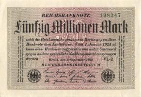 Német Birodalom / Weimari Köztársaság 1923. 50.000.000M (7x) fehér papíron, közte egymás utáni ill. közeli sorszámokkal T:II